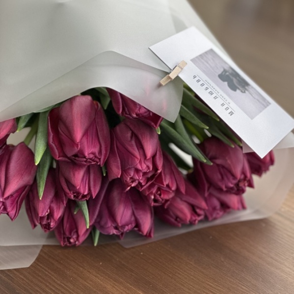 Букет из 15 пионовидных тюльпанов купить c доставкой по Омску