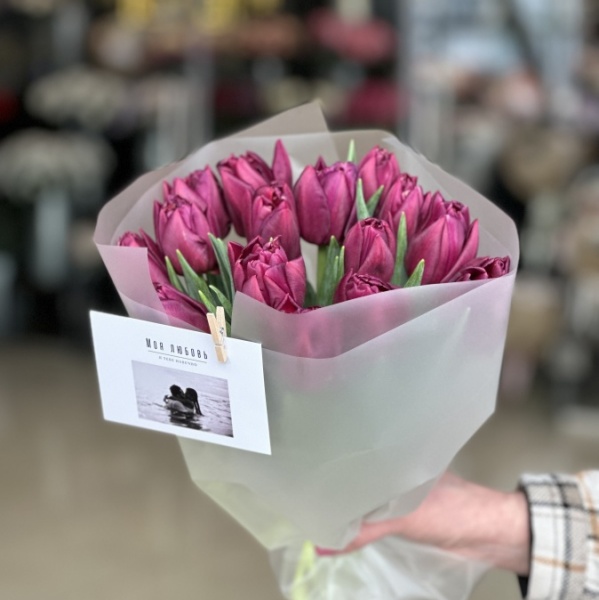 Букет из 15 пионовидных тюльпанов купить c доставкой по Омску