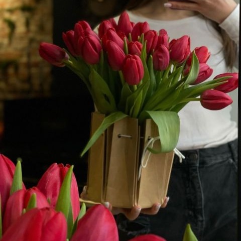 25 тюльпанов на аквабоксе купить c доставкой по Омску